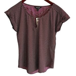 NWT Express Burgundy White Cap Sleeve Polka Dot Blouse Size Women's XS